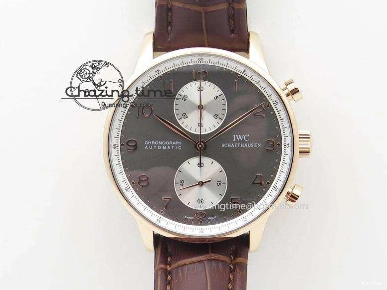 MIROTIME 0110 Original Portuguese 40mm Chrono RG Gray Dial Sliver Subdial on Leather Strap A 7392